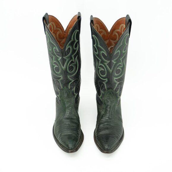Vintage Emerald Leather 1970s Cowboy Boots Green Lizard Western Cowgirl Size 7 - Picture 5 of 11